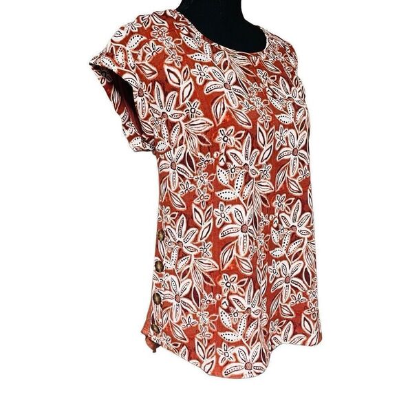 Fortune + Ivy Orange Batik Floral Short Sleeve Top - Picture 1 of 6